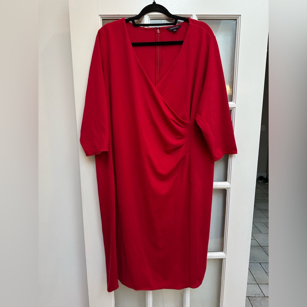 Lands' End Holiday Cranberry Red Faux Wrap Midi Shift Dress Plus Size 22W